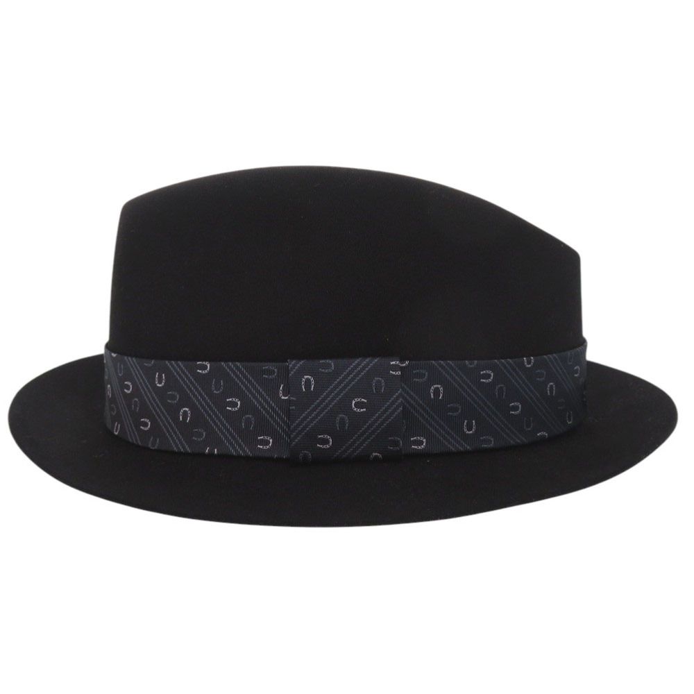 Hermes Beaver Felt Fedora Hat Folded Hat 59 Silk Leather Black Navy Blue — view 6
