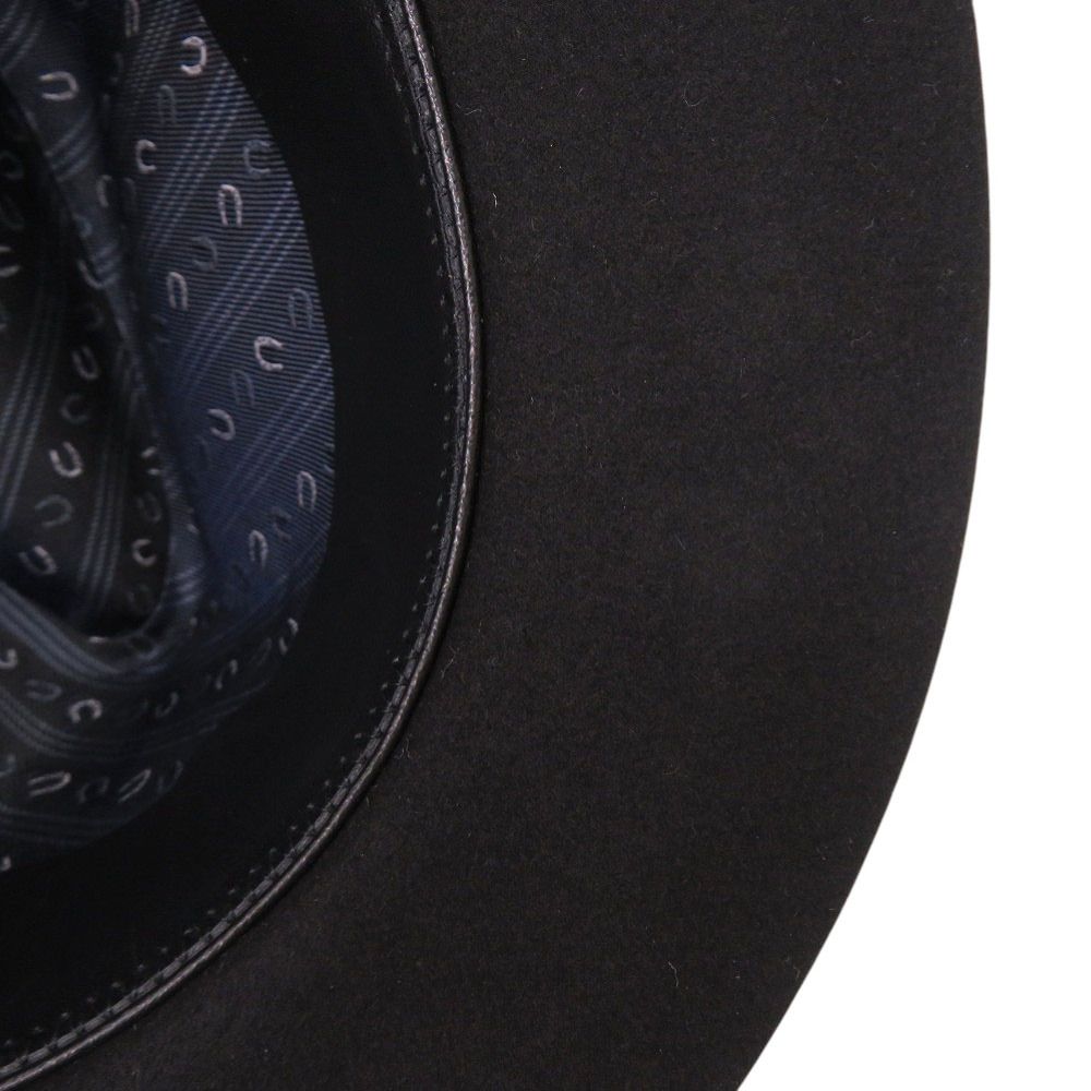 Hermes Beaver Felt Fedora Hat Folded Hat 59 Silk Leather Black Navy Blue — view 9