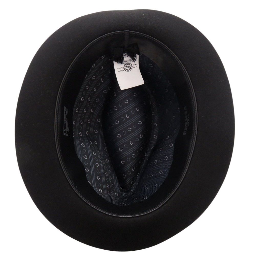 Hermes Beaver Felt Fedora Hat Folded Hat 59 Silk Leather Black Navy Blue — view 7
