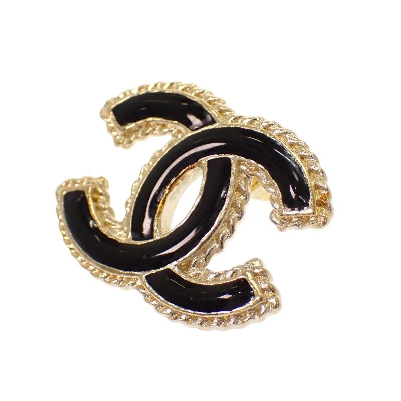 Chanel CC Logo Earrings Metal Gold Black — view 3