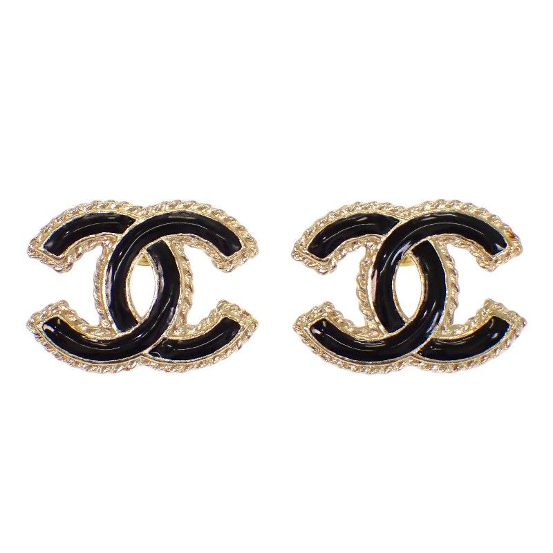 Chanel CC Logo Earrings Metal Gold Black — view 2
