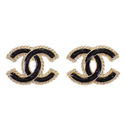 Chanel CC Logo Earrings Metal Gold Black — view 2