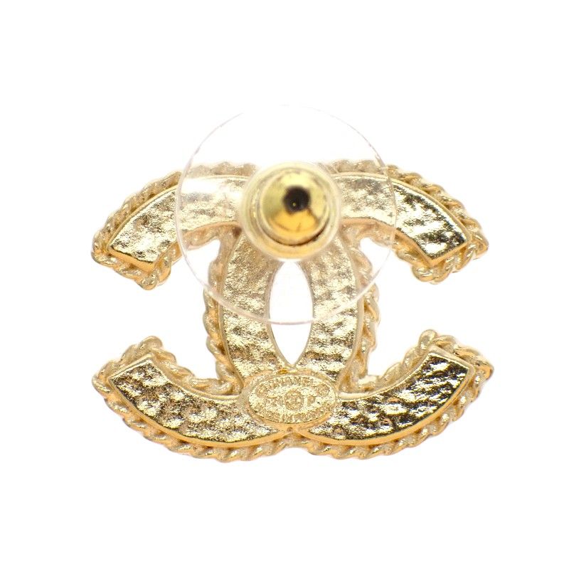 Chanel CC Logo Earrings Metal Gold Black — view 7