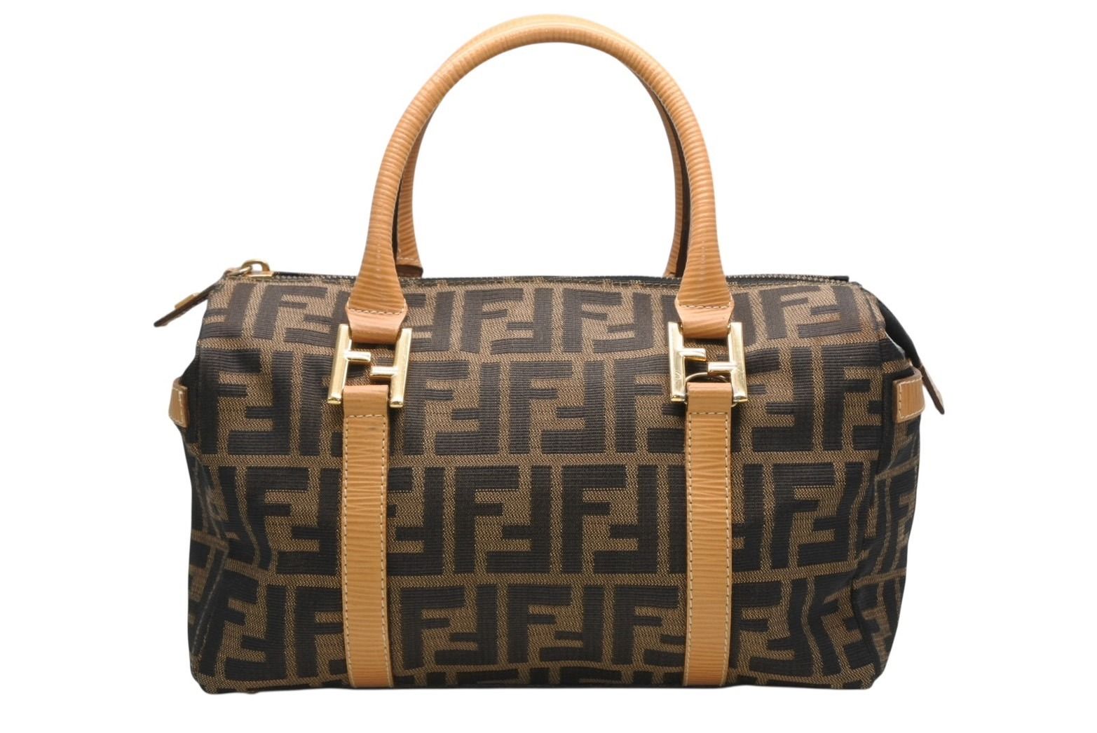 Fendi Zucca 2-Way Handbag Brown Beige Leather Canvas Gold — view 2