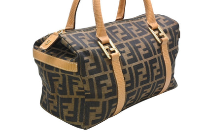Fendi Zucca 2-Way Handbag Brown Beige Leather Canvas Gold — view 6
