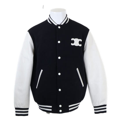 Celine Arm Lambskin Contrast Teddy Varsity Jacket 38