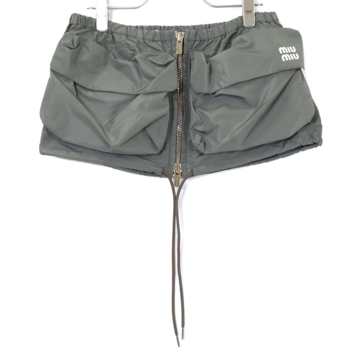 Miu Miu Logo Drawstring Technical Fabric Mini Skirt 36