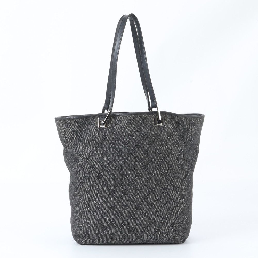 Gucci GG Denim Leather Tote Shoulder Business Document Black — view 3