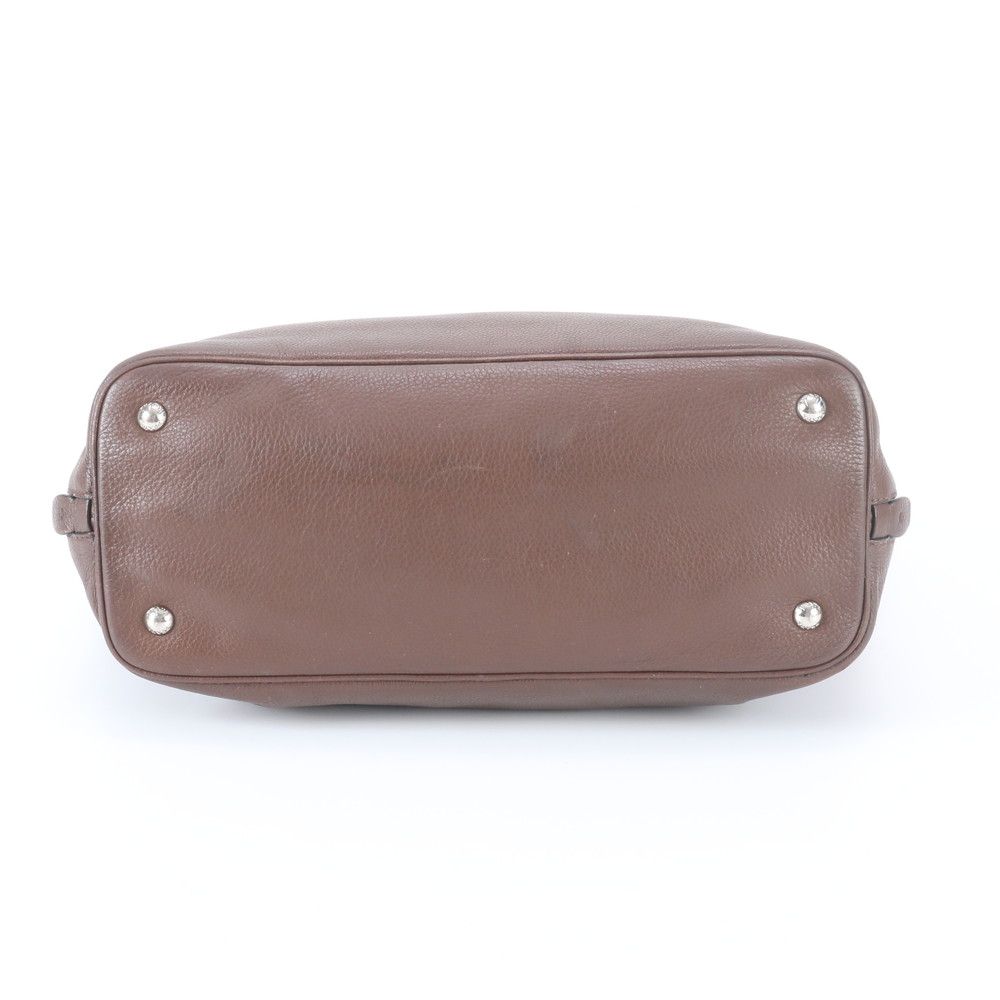 Prada Side Zip Leather Triangle Logo Tote Shoulder Business Brown — view 6