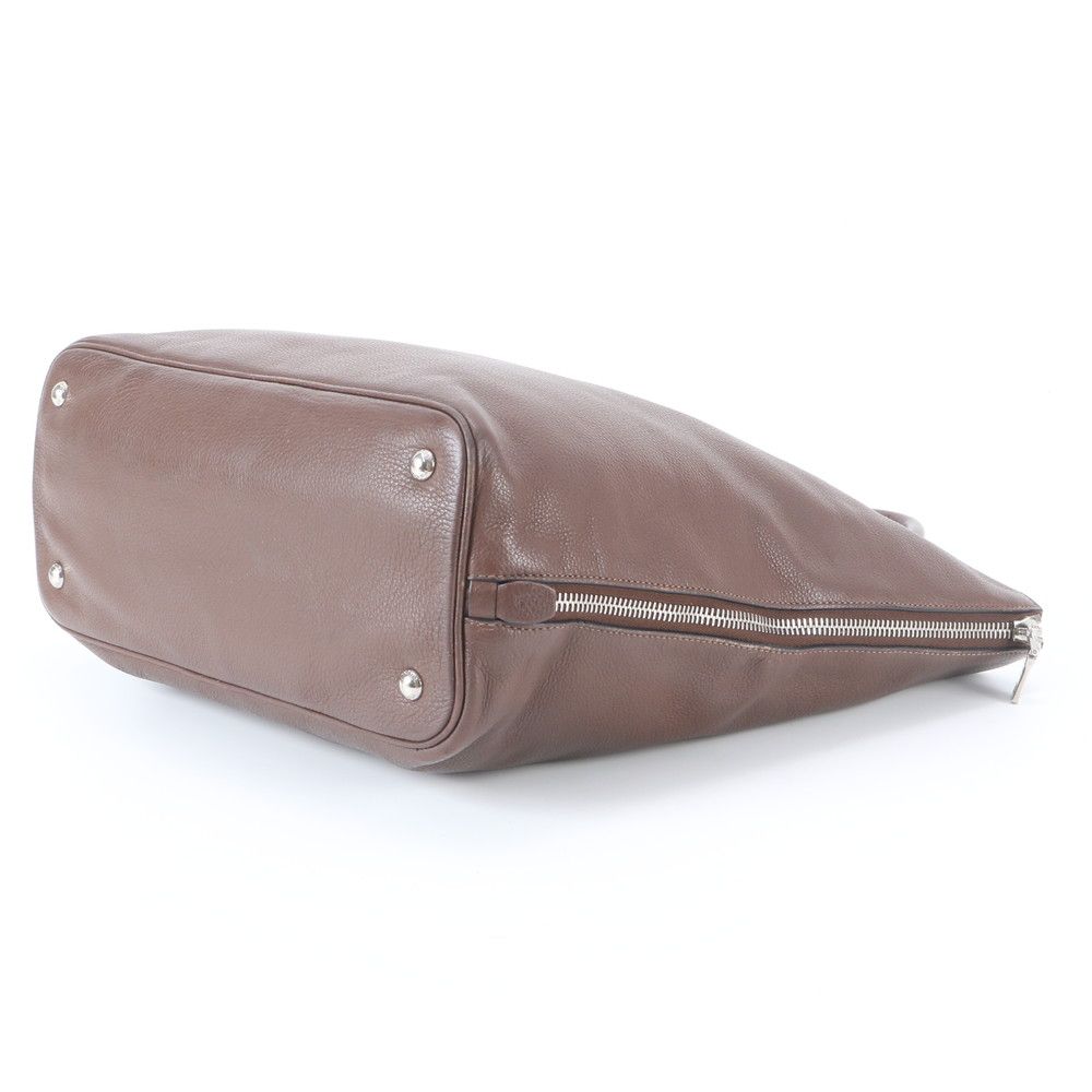 Prada Side Zip Leather Triangle Logo Tote Shoulder Business Brown — view 4
