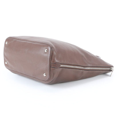 Prada Side Zip Leather Triangle Logo Tote Shoulder Business Brown — view 4