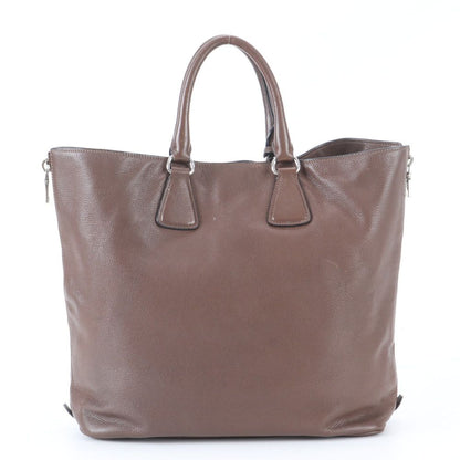 Prada Side Zip Leather Triangle Logo Tote Shoulder Business Brown — view 3