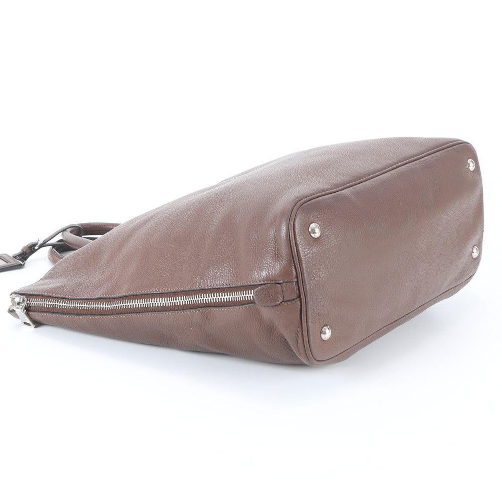 Prada Side Zip Leather Triangle Logo Tote Shoulder Business Brown — view 5