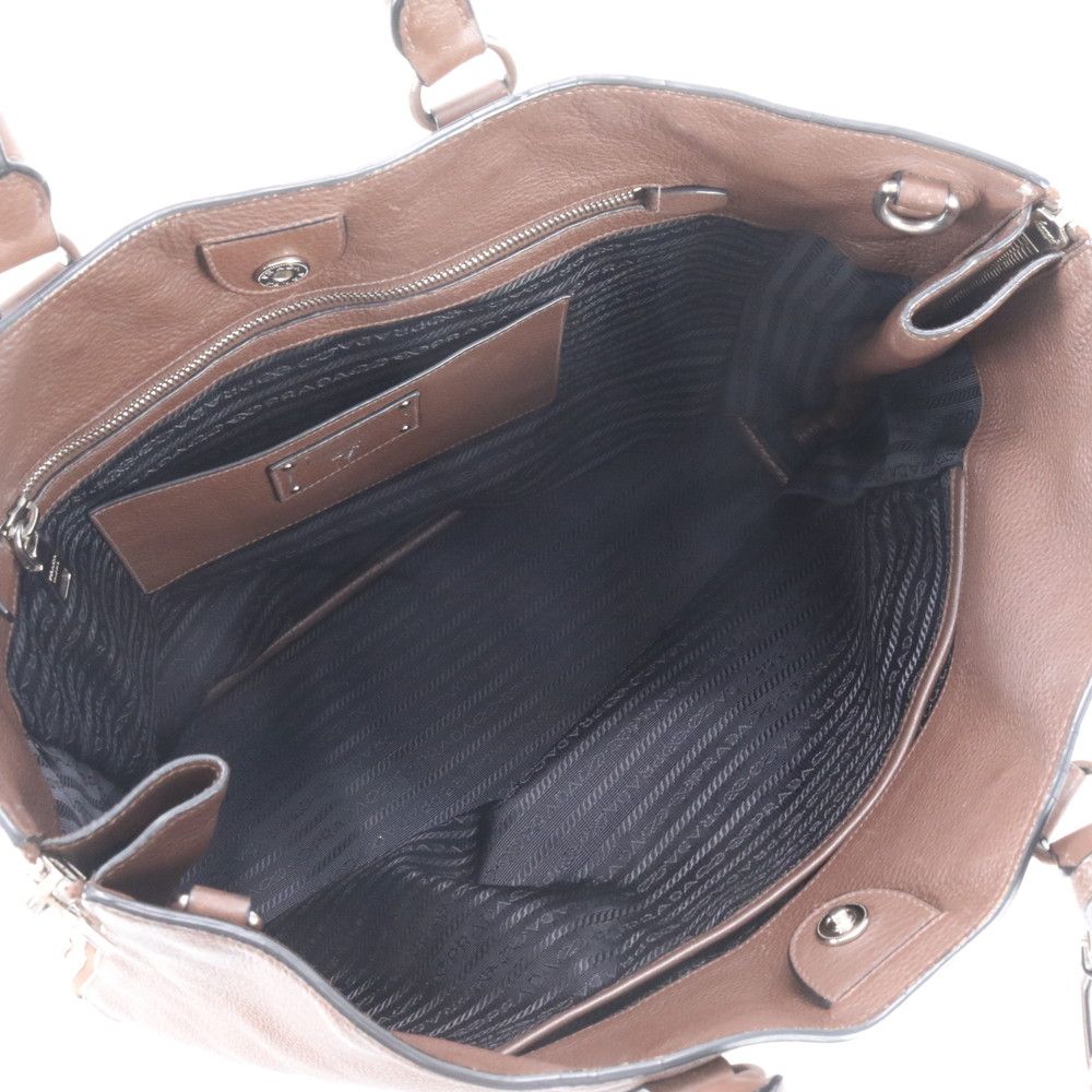 Prada Side Zip Leather Triangle Logo Tote Shoulder Business Brown — view 8