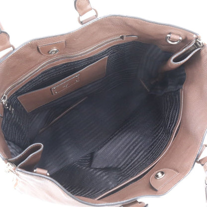 Prada Side Zip Leather Triangle Logo Tote Shoulder Business Brown — view 8