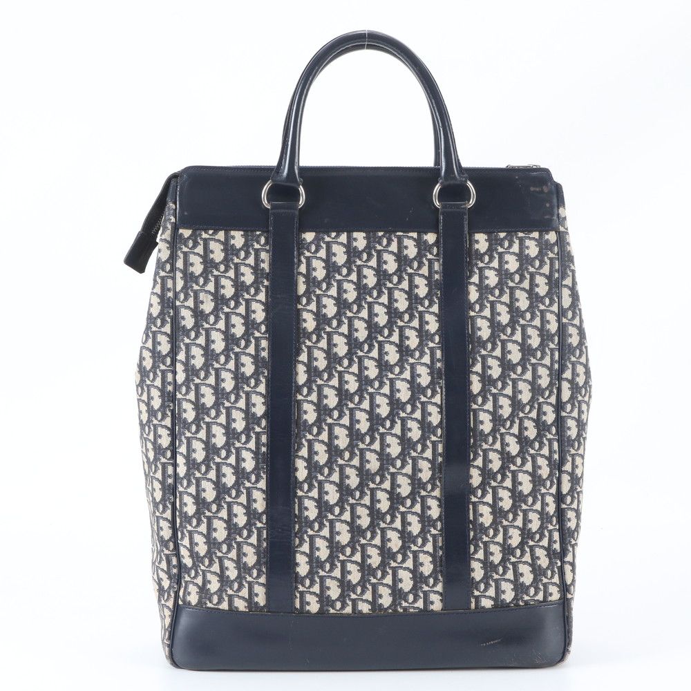 Dior Trotter Leather Tote Shoulder Business Document Navy — view 3