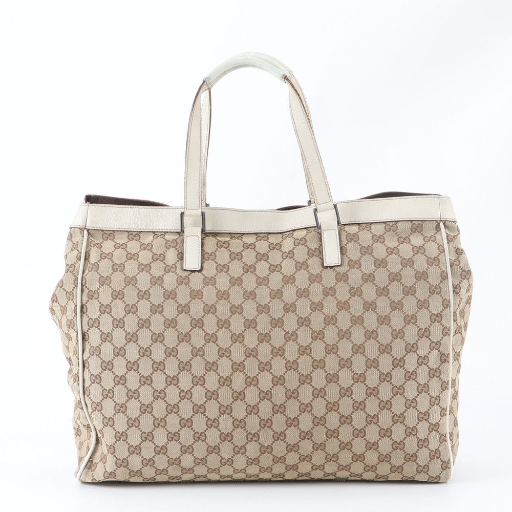 Gucci GG Canvas Leather Tote Shoulder Business Document Beige — view 3