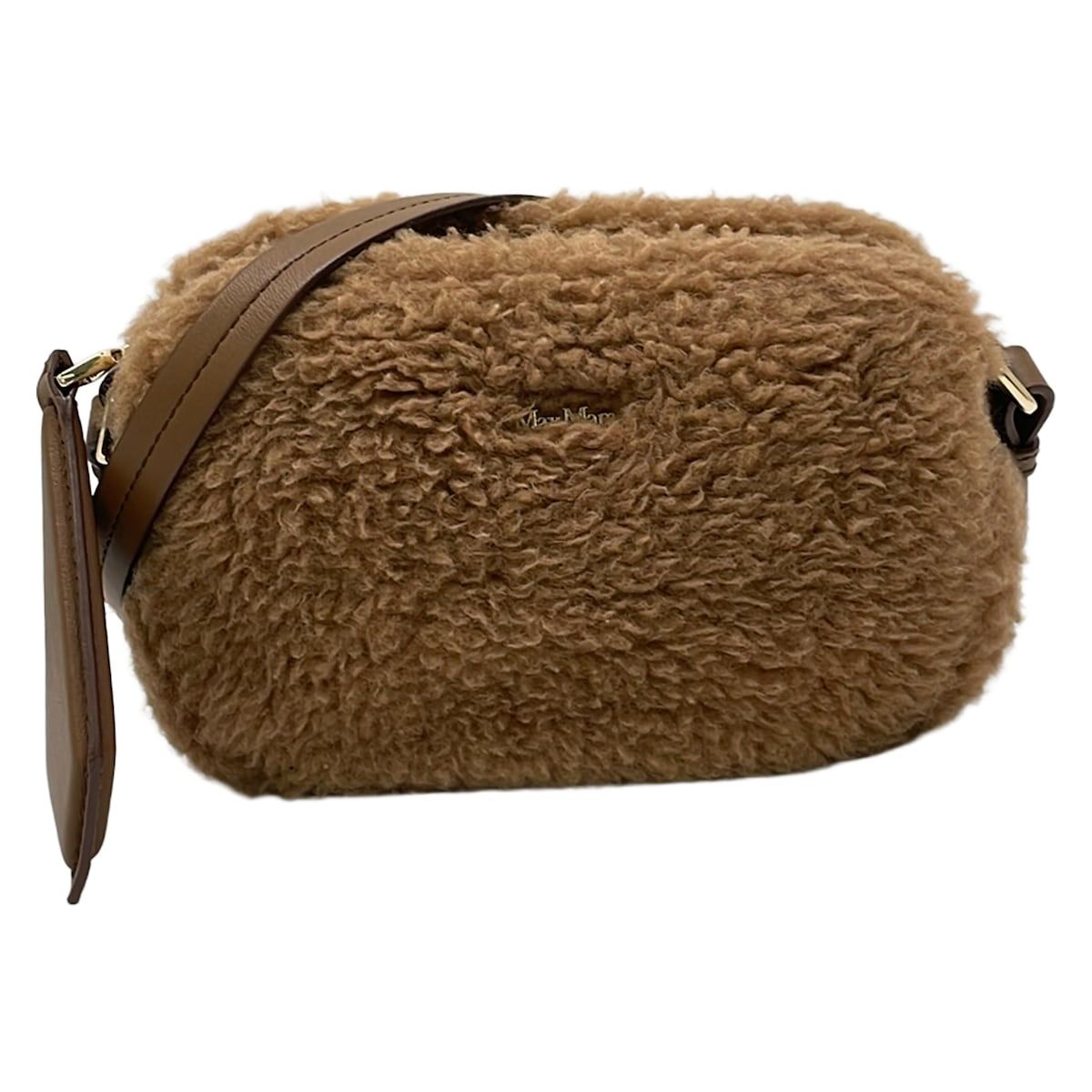 Max Mara Shoulder Bag Teddy Bear Brown Silk Leather