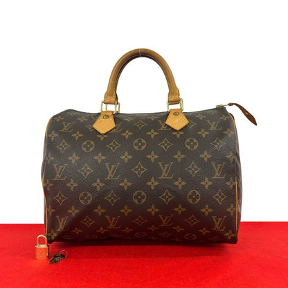 Louis Vuitton Vintage Speedy 30 Monogram Leather Boston Bag Brown