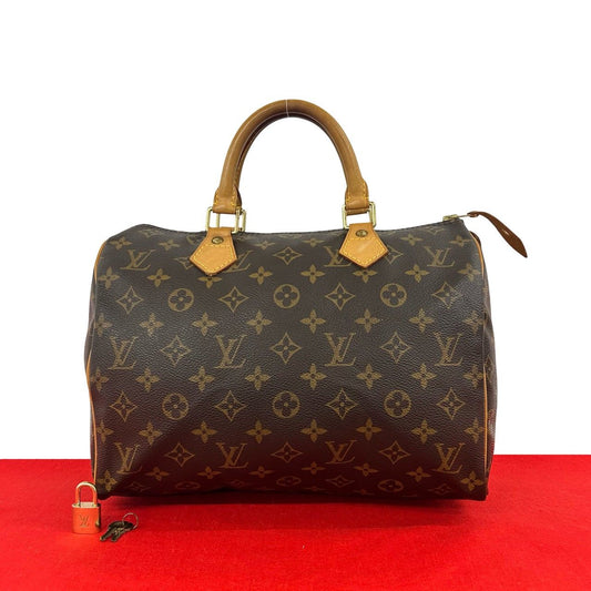 Louis Vuitton Vintage Speedy 30 Monogram Leather Boston Bag Brown