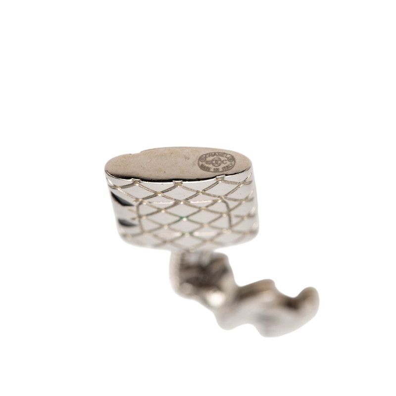 Chanel CC Logo Cambon Line Earrings Silver Black Metal — view 3
