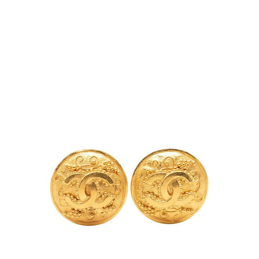 Chanel Vintage CC Logo Round Earrings Gold Plated
