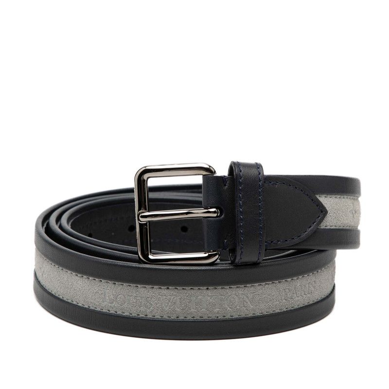 Louis Vuitton 100 40 Navy Gray Leather Suede 1- Belt
