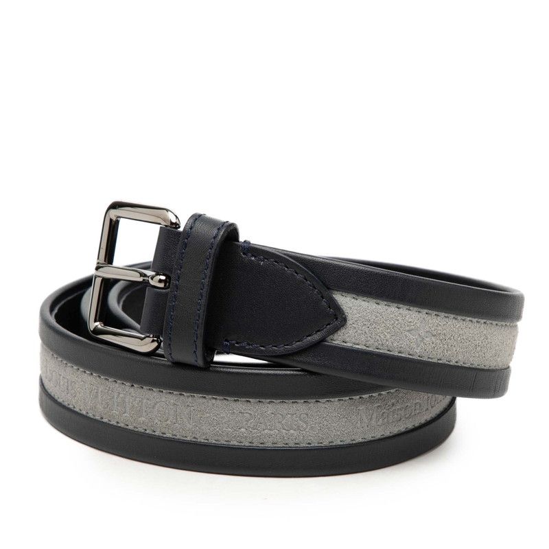 Louis Vuitton 100 40 Navy Gray Leather Suede 1- Belt — view 2