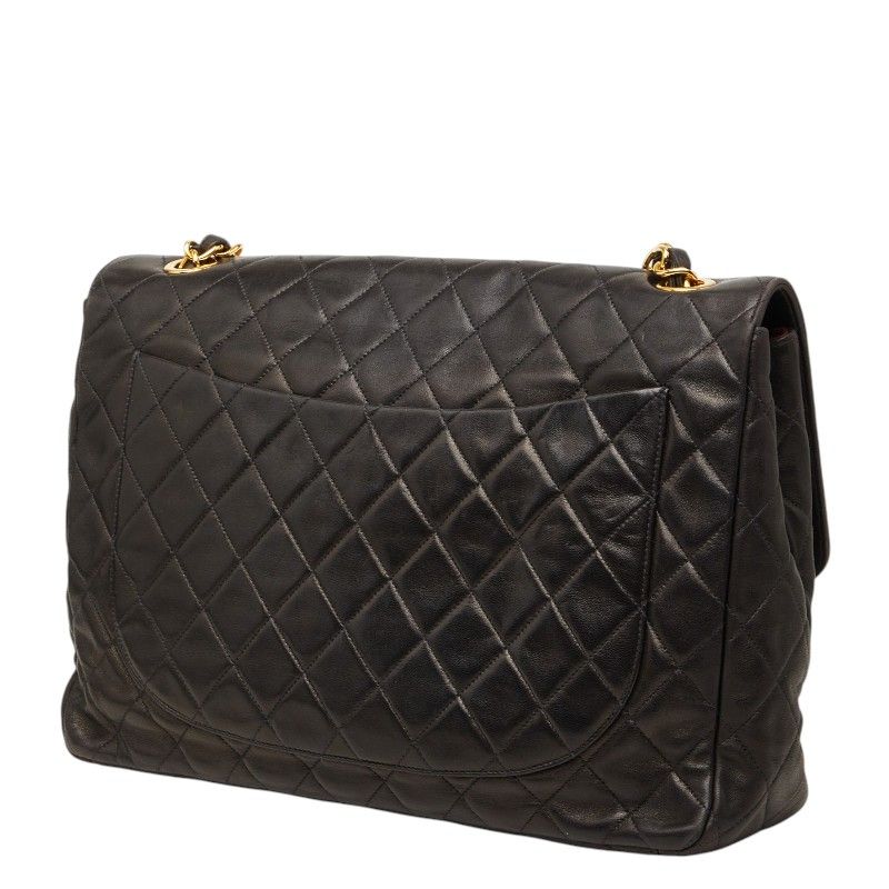 Chanel CC Logo Quilted Chain Shoulder Bag Black Lambskin — view 2