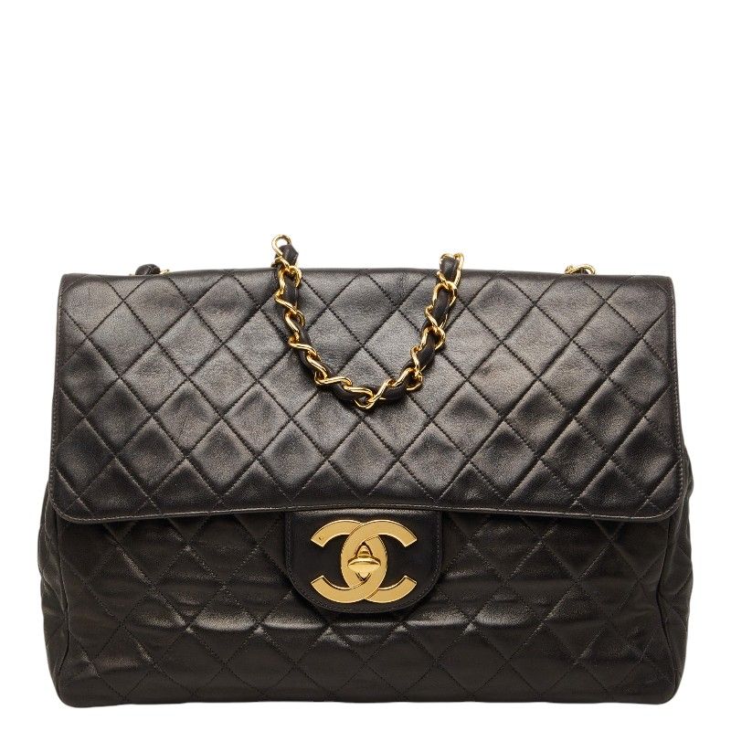 Chanel CC Logo Quilted Chain Shoulder Bag Black Lambskin