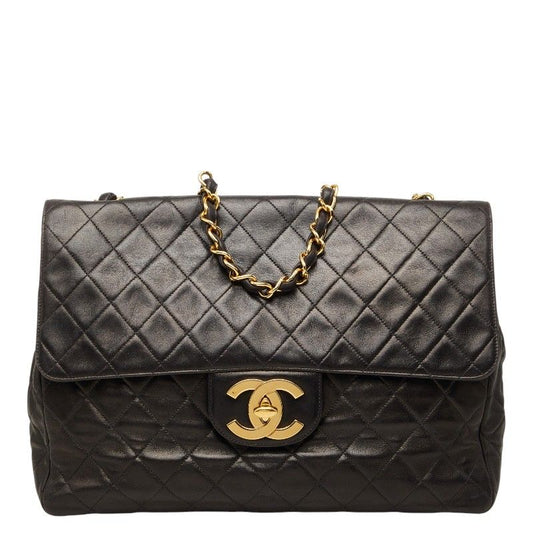 Chanel CC Logo Quilted Chain Shoulder Bag Black Lambskin