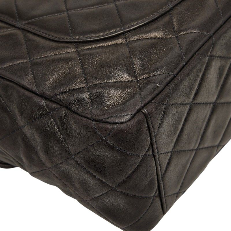 Chanel CC Logo Quilted Chain Shoulder Bag Black Lambskin — view 7