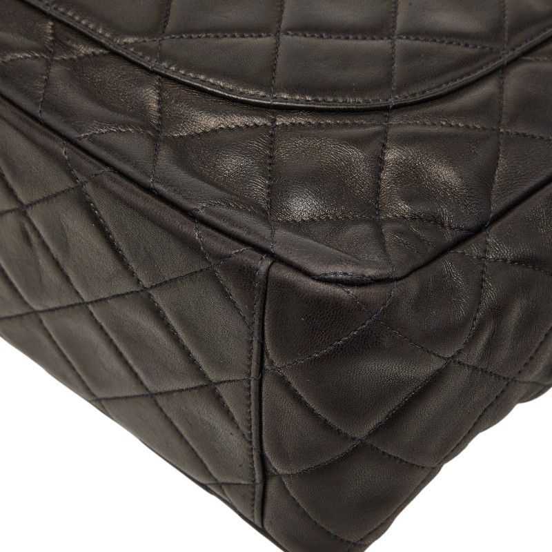 Chanel CC Logo Quilted Chain Shoulder Bag Black Lambskin — view 6