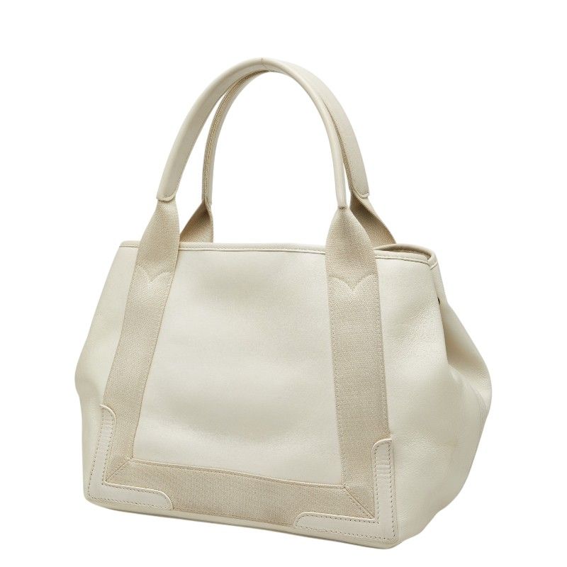 Balenciaga Perforated Logo Navy Cabas S Tote White Leather Canvas — view 2