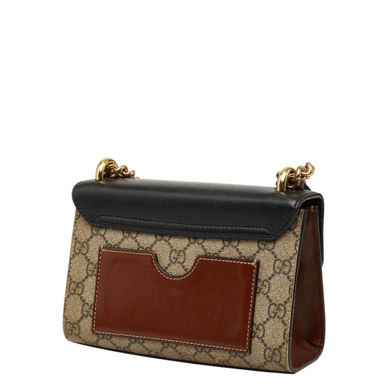 Gucci GG Supreme Chain Shoulder Bag Beige Black Leather — view 2