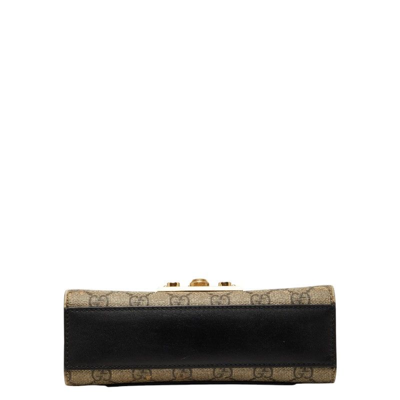 Gucci GG Supreme Chain Shoulder Bag Beige Black Leather — view 3