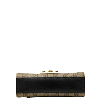 Gucci GG Supreme Chain Shoulder Bag Beige Black Leather — view 3