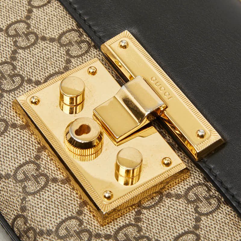 Gucci GG Supreme Chain Shoulder Bag Beige Black Leather — view 8