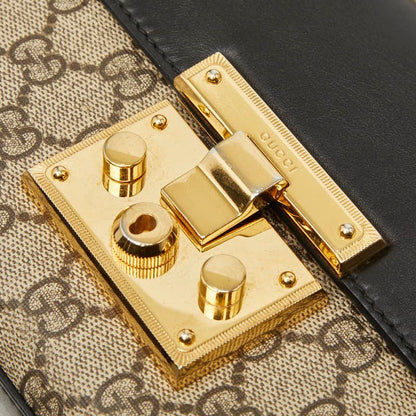 Gucci GG Supreme Chain Shoulder Bag Beige Black Leather — view 8
