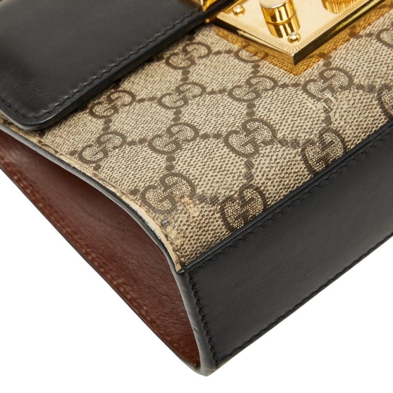 Gucci GG Supreme Chain Shoulder Bag Beige Black Leather — view 5