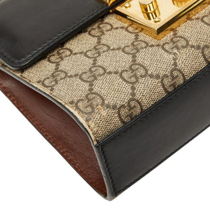 Gucci GG Supreme Chain Shoulder Bag Beige Black Leather — view 5
