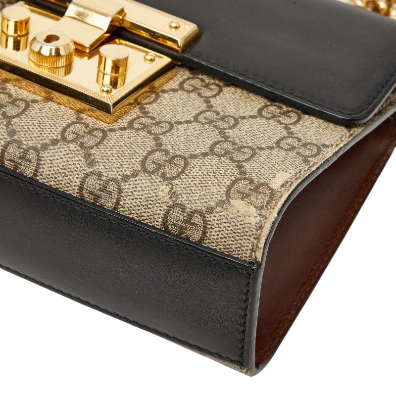 Gucci GG Supreme Chain Shoulder Bag Beige Black Leather — view 4