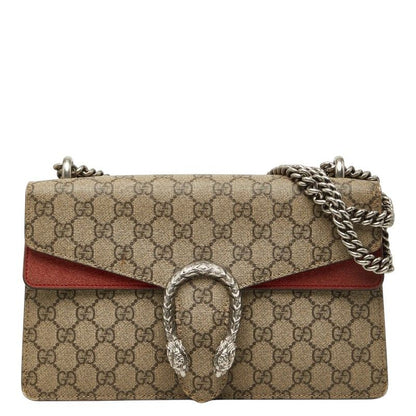 Gucci GG Supreme Dionysus Chain Shoulder Bag Beige Red Suede