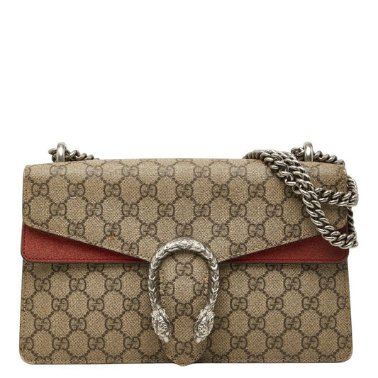 Gucci GG Supreme Dionysus Chain Shoulder Bag Beige Red Suede