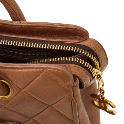 Chanel CC Logo Quilted Handbag Brown Lambskin — view 8