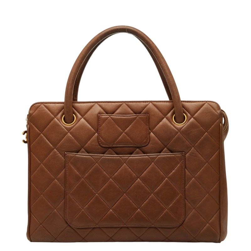 Chanel CC Logo Quilted Handbag Brown Lambskin