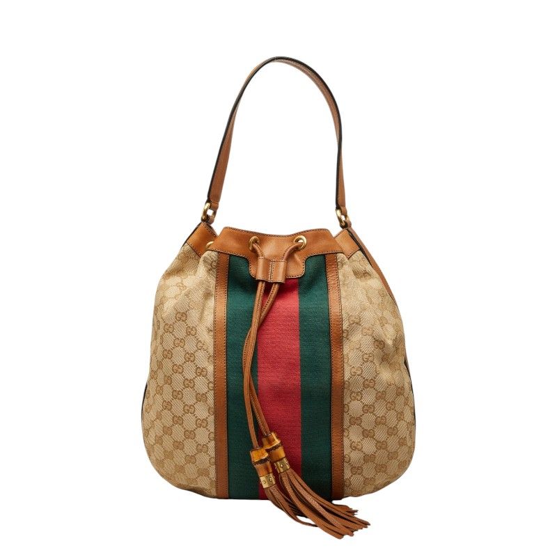 Gucci GG Canvas Sherry Line Tassel Shoulder Bag Beige Multicolor