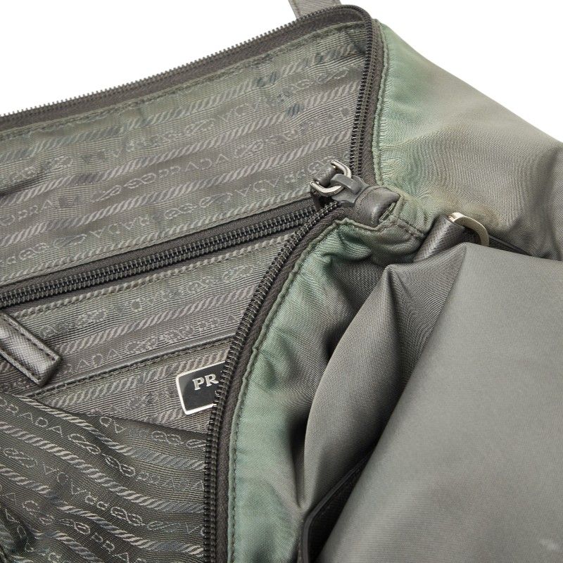Prada 2-Way Shoulder Bag Gray Nylon Saffiano Leather — view 8