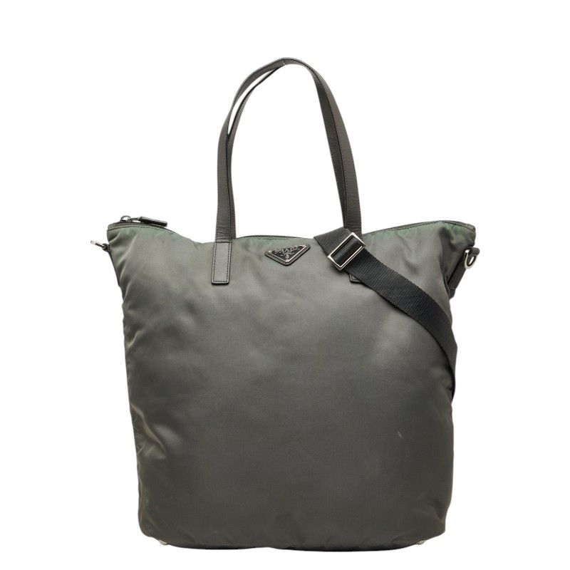 Prada 2-Way Shoulder Bag Gray Nylon Saffiano Leather