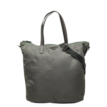 Prada 2-Way Shoulder Bag Gray Nylon Saffiano Leather